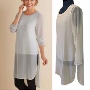 Soft Surroundings Ivory Elegance Layered Tunic Sheer Hi Lo Luxury Size Large.
